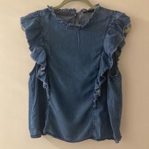 Blāshe Jean Ruffle Sleeve Top size Large‎